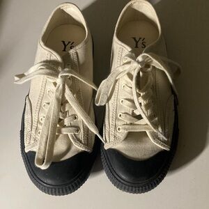 Y's by Yohji Yamamoto Cream and Black Canvas Sneakers sz 6